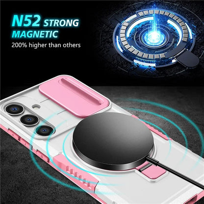 For Samsung Galaxy S24 Case Compatible with MagSafe PC+TPU Phone Case with Lens Lid
