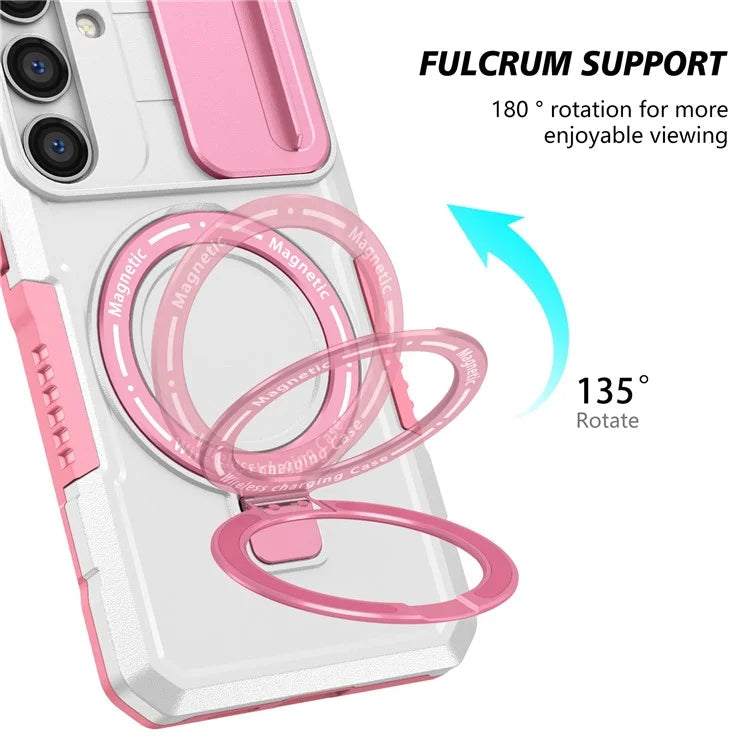 For Samsung Galaxy S24 Case Compatible with MagSafe PC+TPU Phone Case with Lens Lid