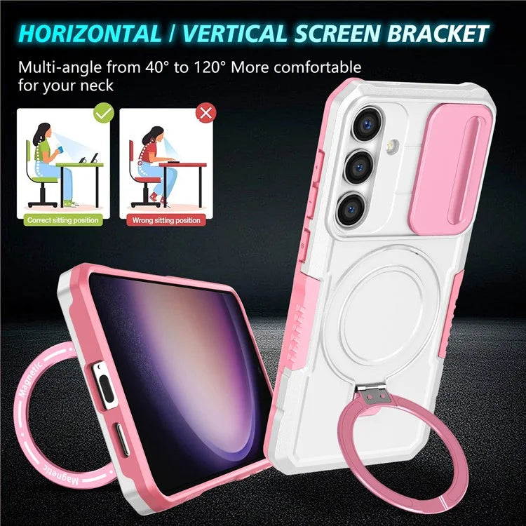 For Samsung Galaxy S24 Case Compatible with MagSafe PC+TPU Phone Case with Lens Lid