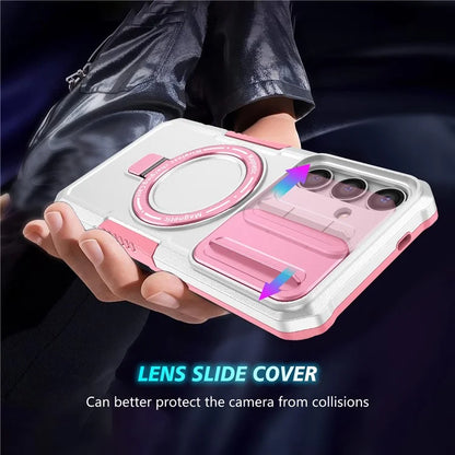 For Samsung Galaxy S24 Case Compatible with MagSafe PC+TPU Phone Case with Lens Lid
