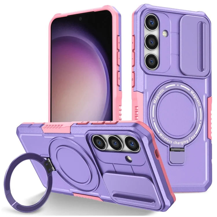 For Samsung Galaxy S24 Case Compatible with MagSafe PC+TPU Phone Case with Lens Lid