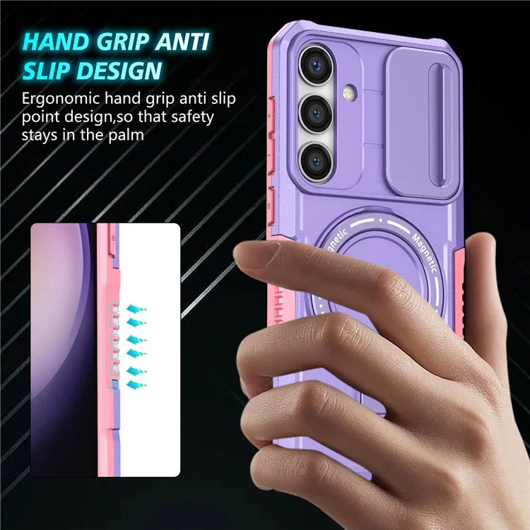 For Samsung Galaxy S24 Case Compatible with MagSafe PC+TPU Phone Case with Lens Lid