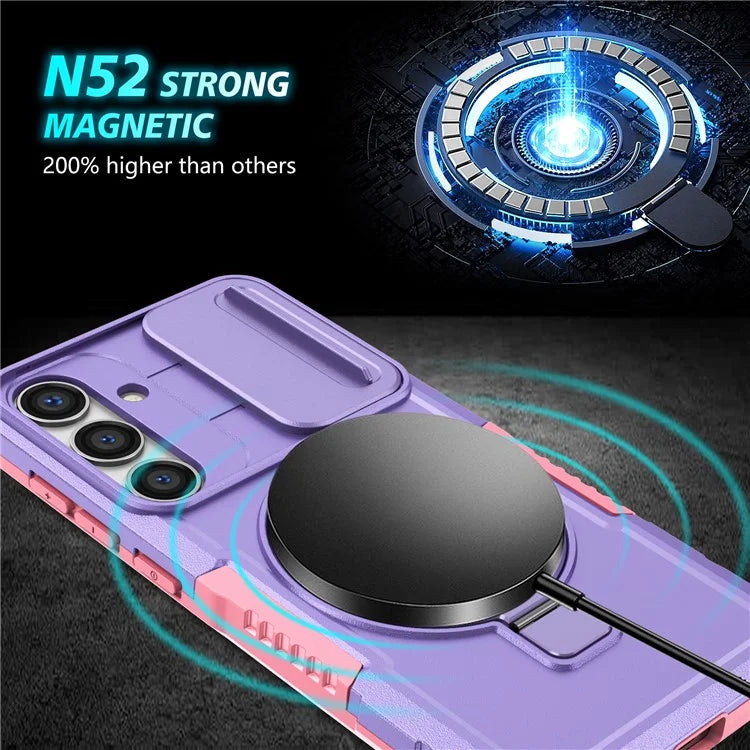 For Samsung Galaxy S24 Case Compatible with MagSafe PC+TPU Phone Case with Lens Lid