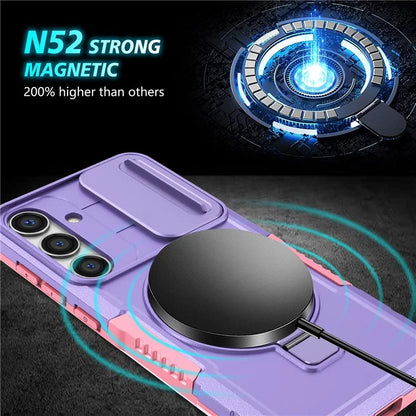 For Samsung Galaxy S24 Case Compatible with MagSafe PC+TPU Phone Case with Lens Lid