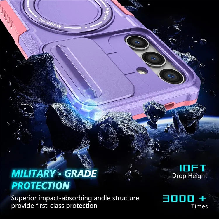 For Samsung Galaxy S24 Case Compatible with MagSafe PC+TPU Phone Case with Lens Lid