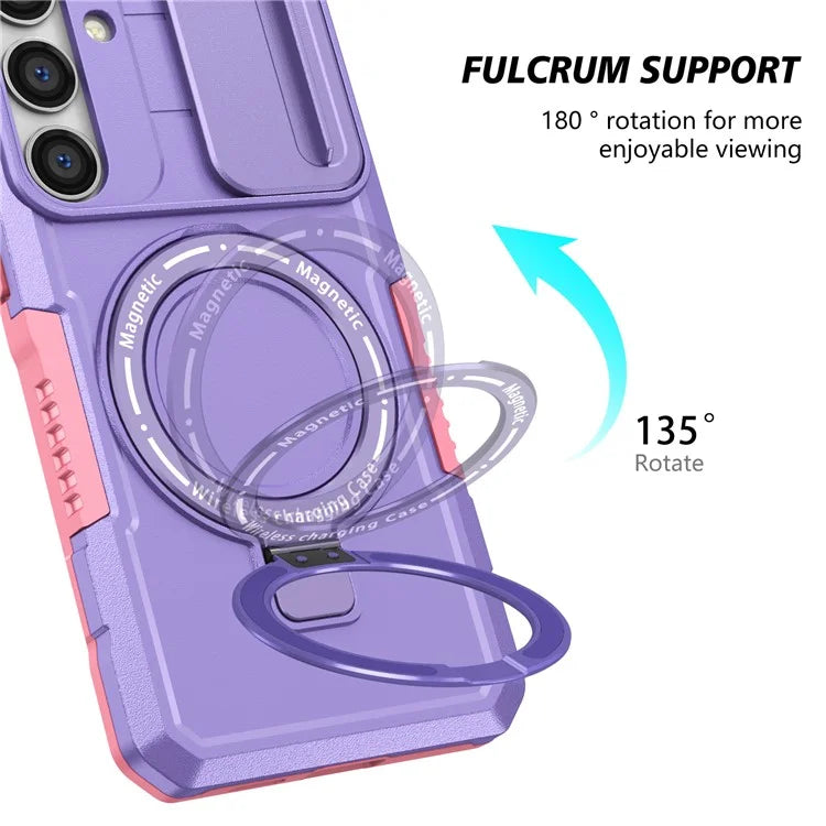 For Samsung Galaxy S24 Case Compatible with MagSafe PC+TPU Phone Case with Lens Lid