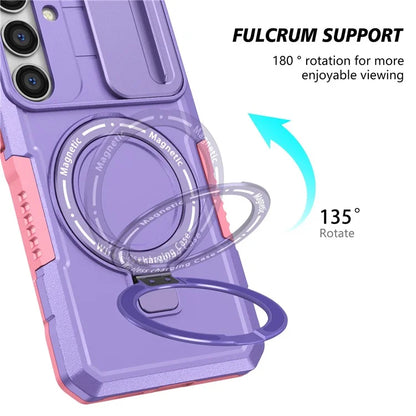 For Samsung Galaxy S24 Case Compatible with MagSafe PC+TPU Phone Case with Lens Lid