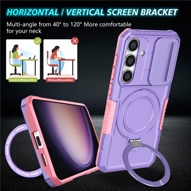 For Samsung Galaxy S24 Case Compatible with MagSafe PC+TPU Phone Case with Lens Lid