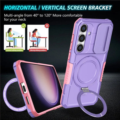 For Samsung Galaxy S24 Case Compatible with MagSafe PC+TPU Phone Case with Lens Lid