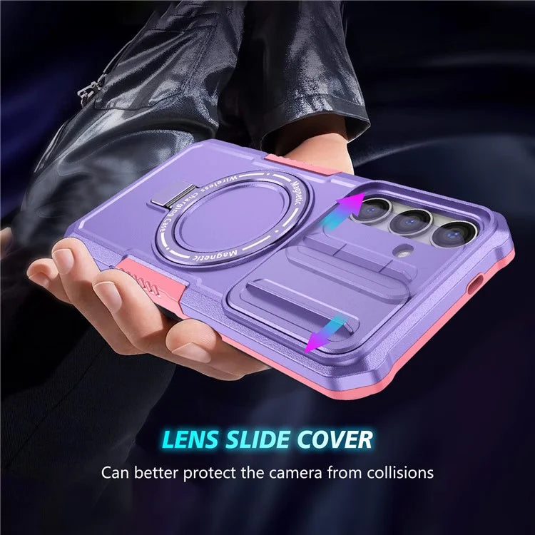 For Samsung Galaxy S24 Case Compatible with MagSafe PC+TPU Phone Case with Lens Lid