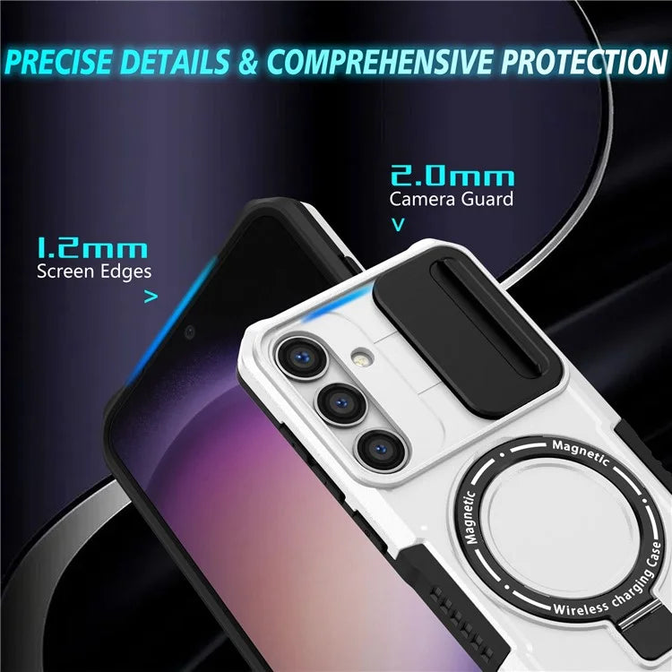 For Samsung Galaxy S24 Case Compatible with MagSafe PC+TPU Phone Case with Lens Lid / White
