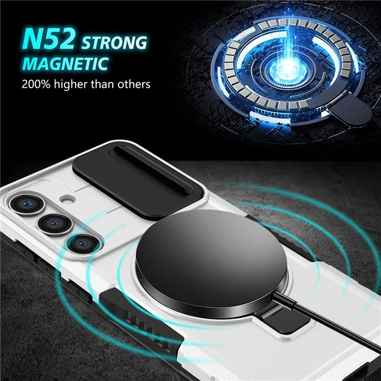 For Samsung Galaxy S24 Case Compatible with MagSafe PC+TPU Phone Case with Lens Lid / White