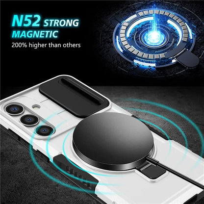 For Samsung Galaxy S24 Case Compatible with MagSafe PC+TPU Phone Case with Lens Lid / White