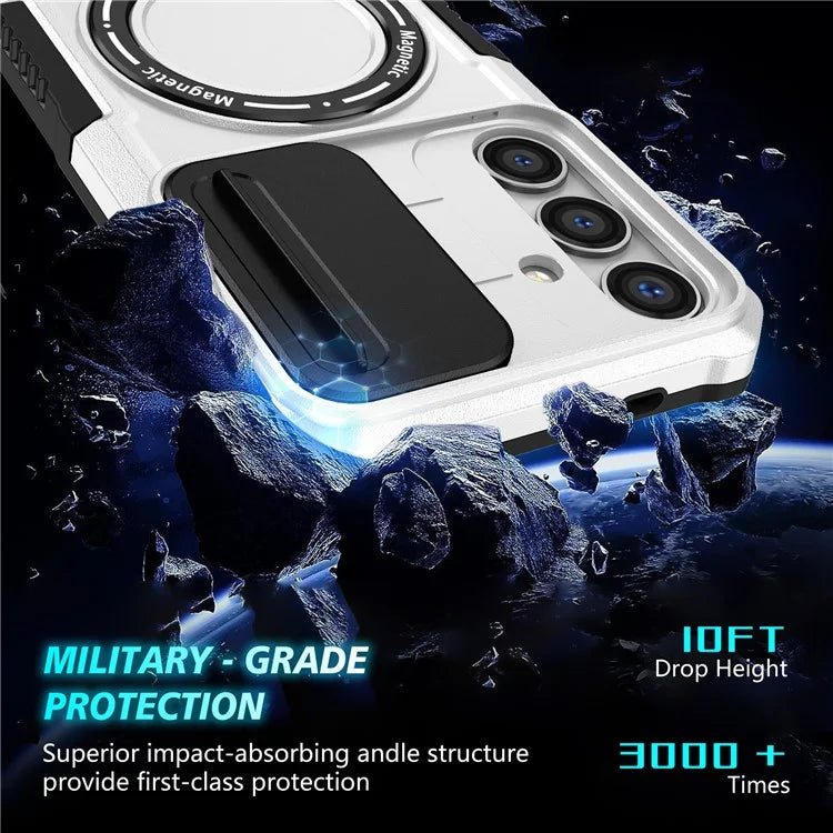 For Samsung Galaxy S24 Case Compatible with MagSafe PC+TPU Phone Case with Lens Lid / White