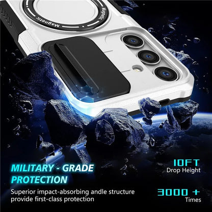 For Samsung Galaxy S24 Case Compatible with MagSafe PC+TPU Phone Case with Lens Lid / White