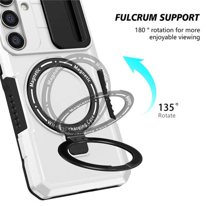 For Samsung Galaxy S24 Case Compatible with MagSafe PC+TPU Phone Case with Lens Lid / White