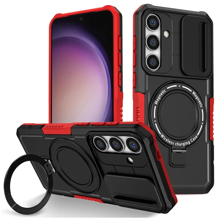 For Samsung Galaxy S24 Case Compatible with MagSafe PC+TPU Phone Case with Lens Lid