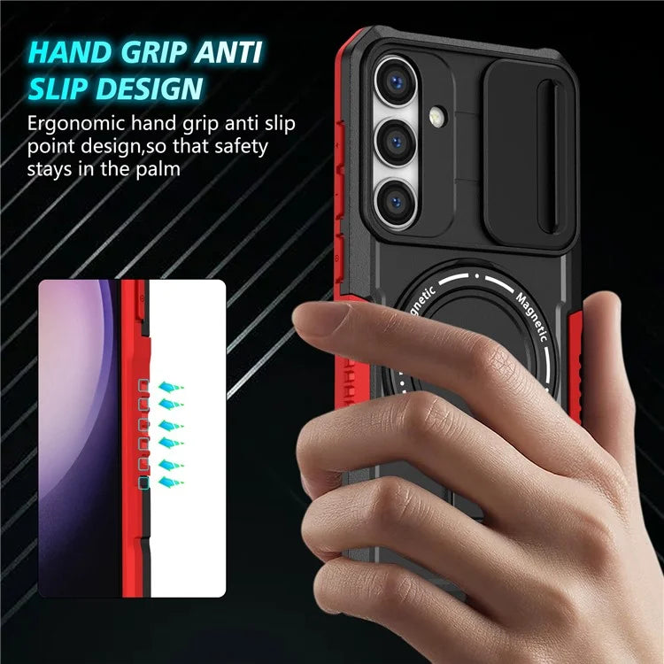 For Samsung Galaxy S24 Case Compatible with MagSafe PC+TPU Phone Case with Lens Lid