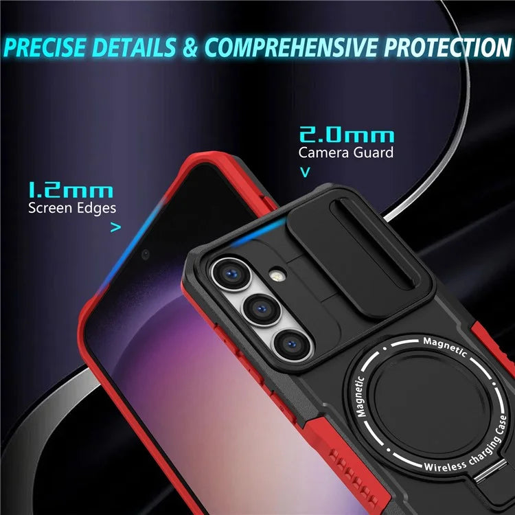 For Samsung Galaxy S24 Case Compatible with MagSafe PC+TPU Phone Case with Lens Lid