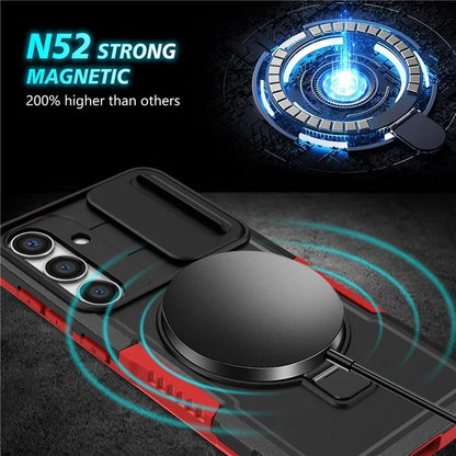 For Samsung Galaxy S24 Case Compatible with MagSafe PC+TPU Phone Case with Lens Lid