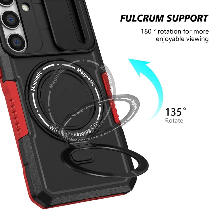 For Samsung Galaxy S24 Case Compatible with MagSafe PC+TPU Phone Case with Lens Lid