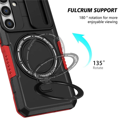 For Samsung Galaxy S24 Case Compatible with MagSafe PC+TPU Phone Case with Lens Lid