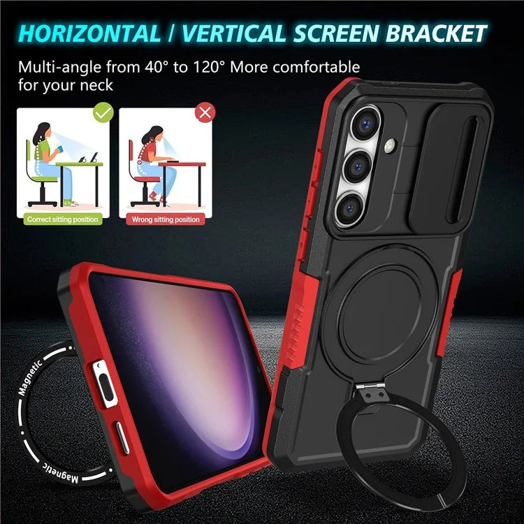 For Samsung Galaxy S24 Case Compatible with MagSafe PC+TPU Phone Case with Lens Lid