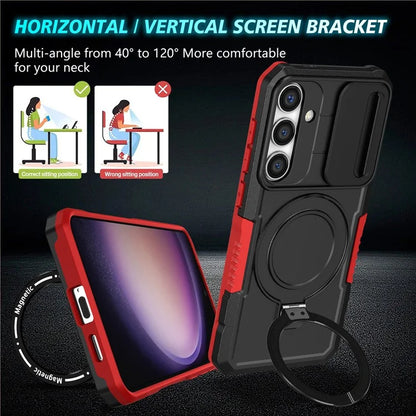 For Samsung Galaxy S24 Case Compatible with MagSafe PC+TPU Phone Case with Lens Lid