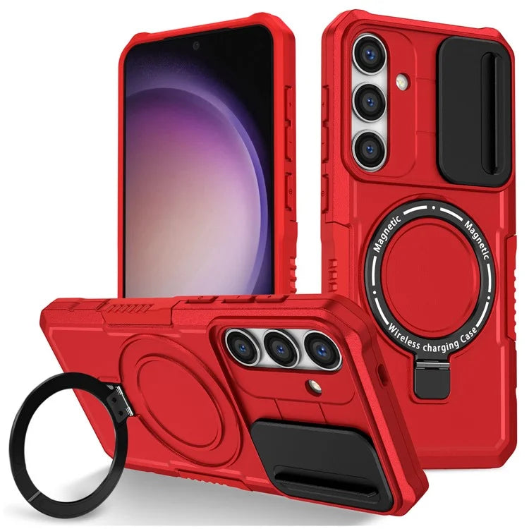 For Samsung Galaxy S24 Case Compatible with MagSafe PC+TPU Phone Case with Lens Lid