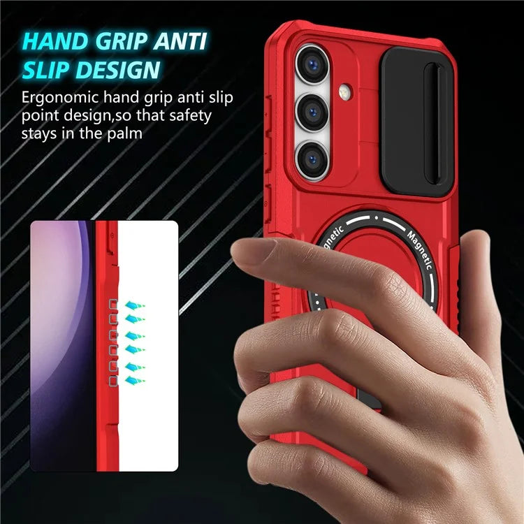 For Samsung Galaxy S24 Case Compatible with MagSafe PC+TPU Phone Case with Lens Lid