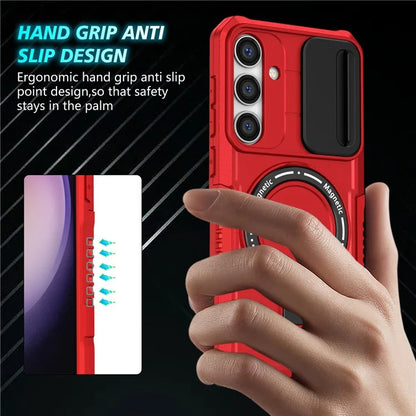 For Samsung Galaxy S24 Case Compatible with MagSafe PC+TPU Phone Case with Lens Lid