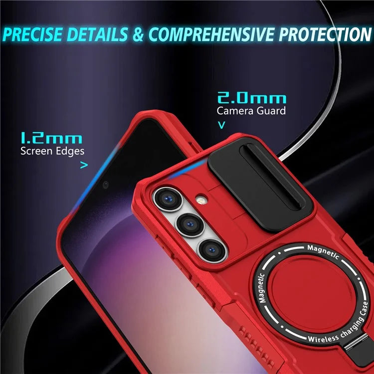 For Samsung Galaxy S24 Case Compatible with MagSafe PC+TPU Phone Case with Lens Lid