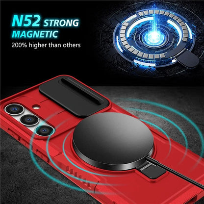 For Samsung Galaxy S24 Case Compatible with MagSafe PC+TPU Phone Case with Lens Lid
