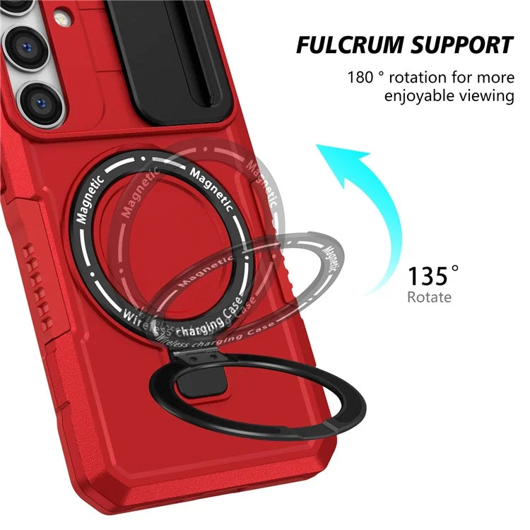 For Samsung Galaxy S24 Case Compatible with MagSafe PC+TPU Phone Case with Lens Lid