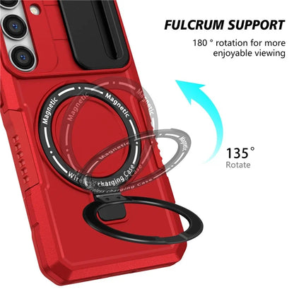 For Samsung Galaxy S24 Case Compatible with MagSafe PC+TPU Phone Case with Lens Lid