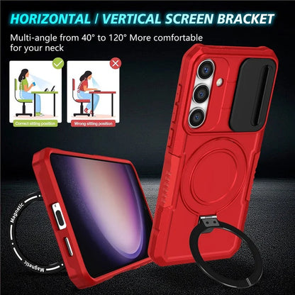 For Samsung Galaxy S24 Case Compatible with MagSafe PC+TPU Phone Case with Lens Lid