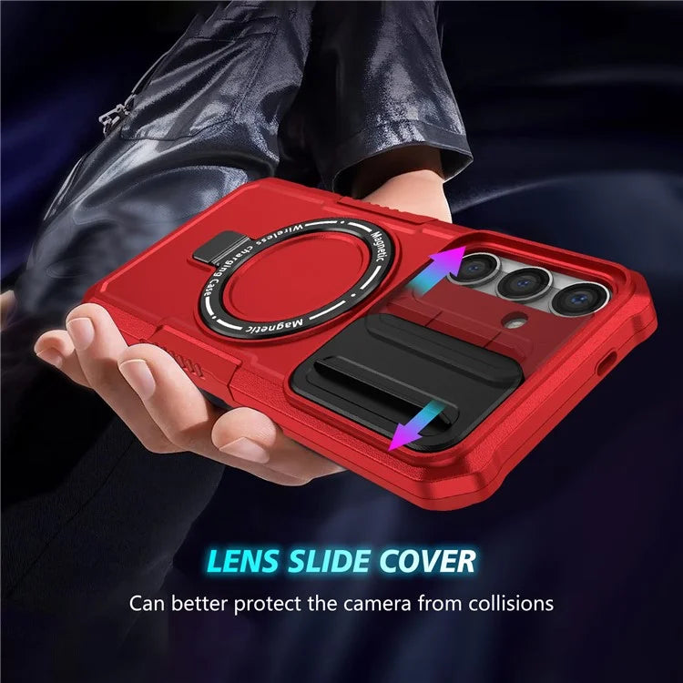 For Samsung Galaxy S24 Case Compatible with MagSafe PC+TPU Phone Case with Lens Lid