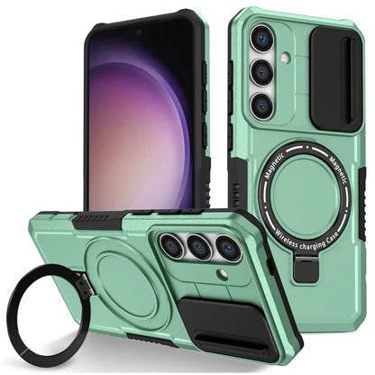 For Samsung Galaxy S24 Case Compatible with MagSafe PC+TPU Phone Case with Lens Lid