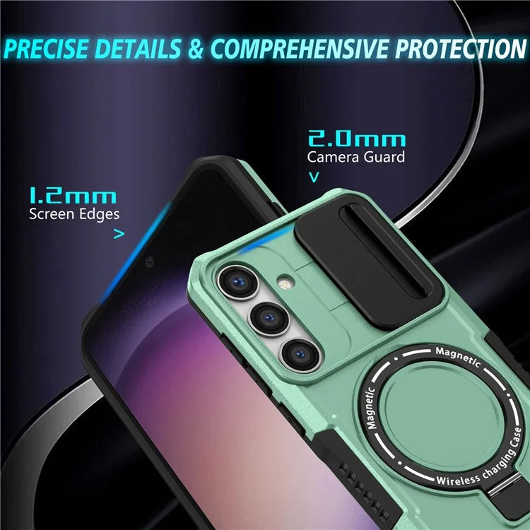 For Samsung Galaxy S24 Case Compatible with MagSafe PC+TPU Phone Case with Lens Lid
