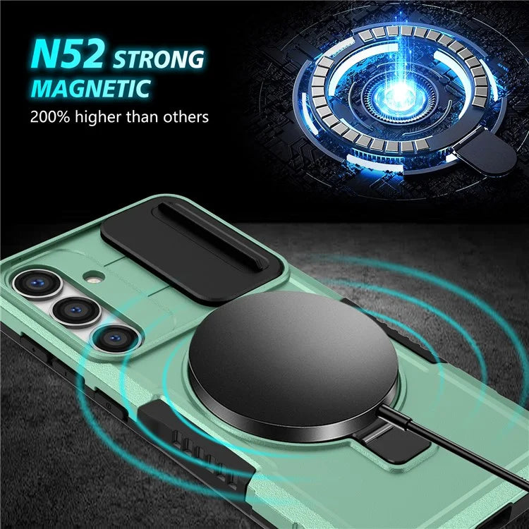 For Samsung Galaxy S24 Case Compatible with MagSafe PC+TPU Phone Case with Lens Lid