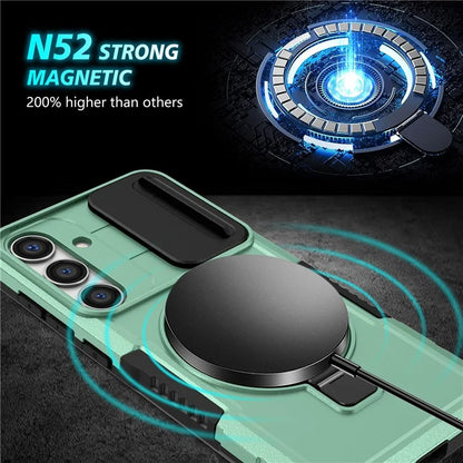 For Samsung Galaxy S24 Case Compatible with MagSafe PC+TPU Phone Case with Lens Lid
