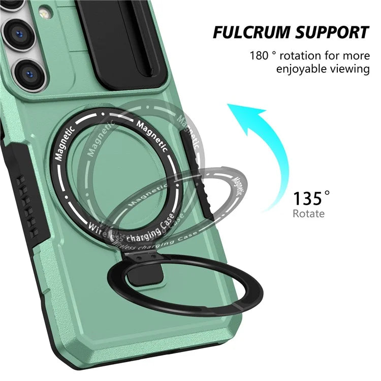 For Samsung Galaxy S24 Case Compatible with MagSafe PC+TPU Phone Case with Lens Lid