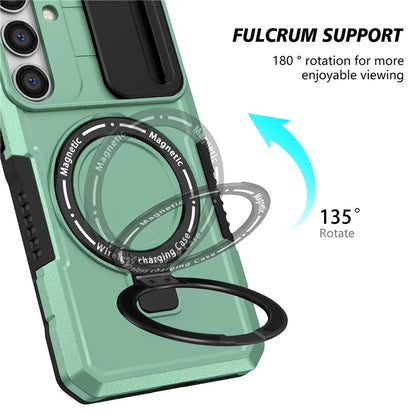 For Samsung Galaxy S24 Case Compatible with MagSafe PC+TPU Phone Case with Lens Lid