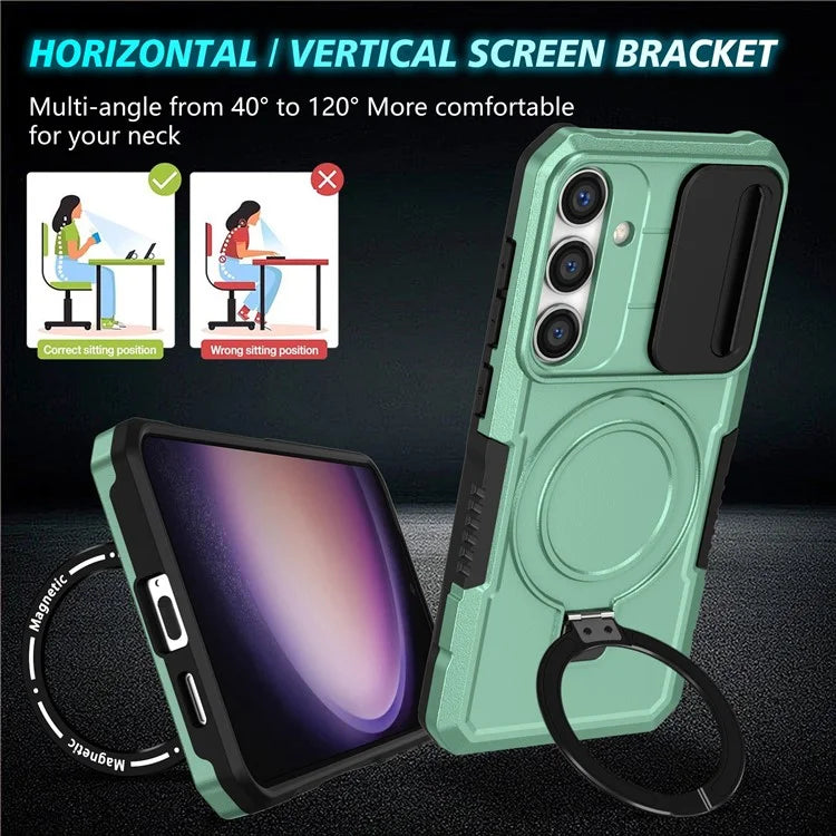 For Samsung Galaxy S24 Case Compatible with MagSafe PC+TPU Phone Case with Lens Lid