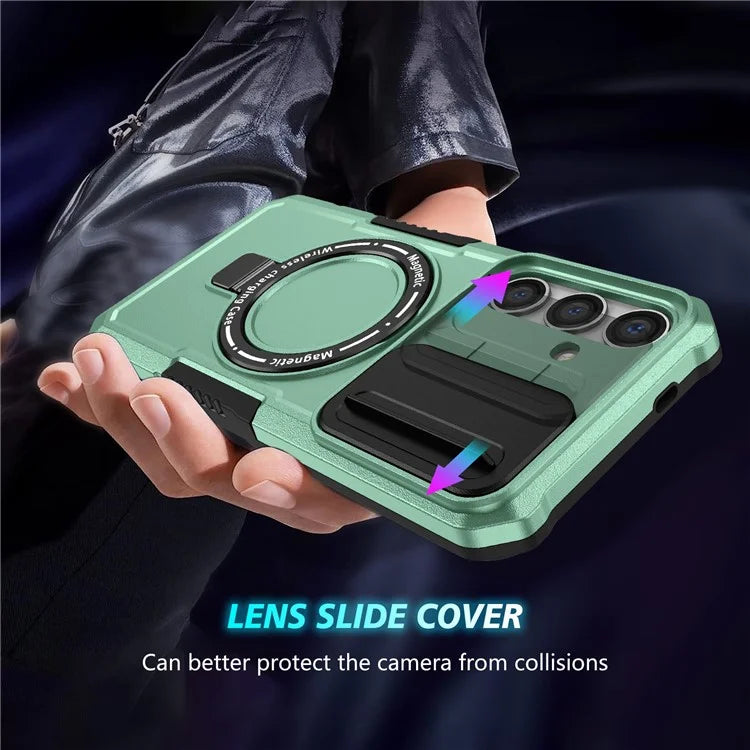 For Samsung Galaxy S24 Case Compatible with MagSafe PC+TPU Phone Case with Lens Lid