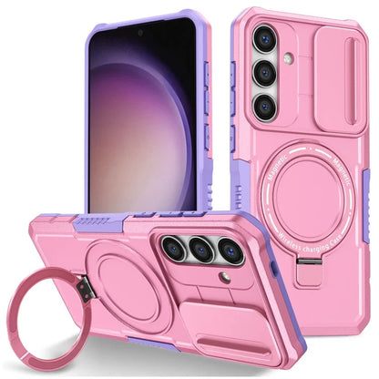 For Samsung Galaxy S24 Case Compatible with MagSafe PC+TPU Phone Case with Lens Lid