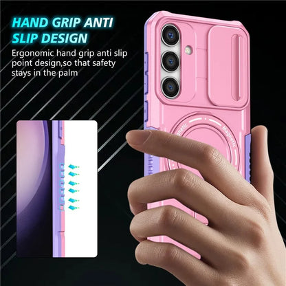 For Samsung Galaxy S24 Case Compatible with MagSafe PC+TPU Phone Case with Lens Lid