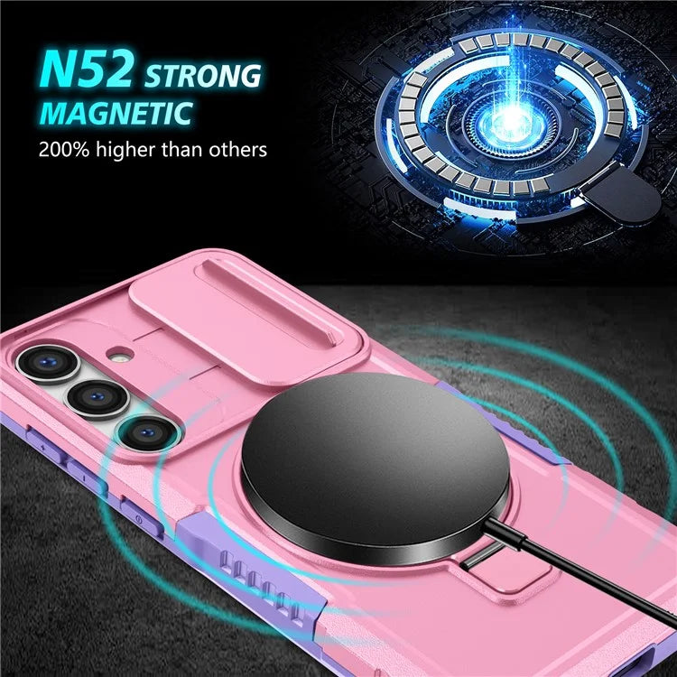 For Samsung Galaxy S24 Case Compatible with MagSafe PC+TPU Phone Case with Lens Lid