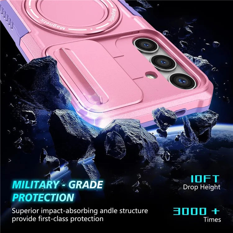 For Samsung Galaxy S24 Case Compatible with MagSafe PC+TPU Phone Case with Lens Lid