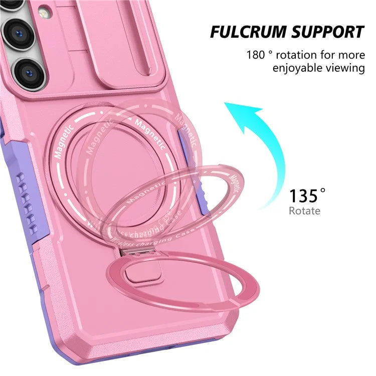 For Samsung Galaxy S24 Case Compatible with MagSafe PC+TPU Phone Case with Lens Lid